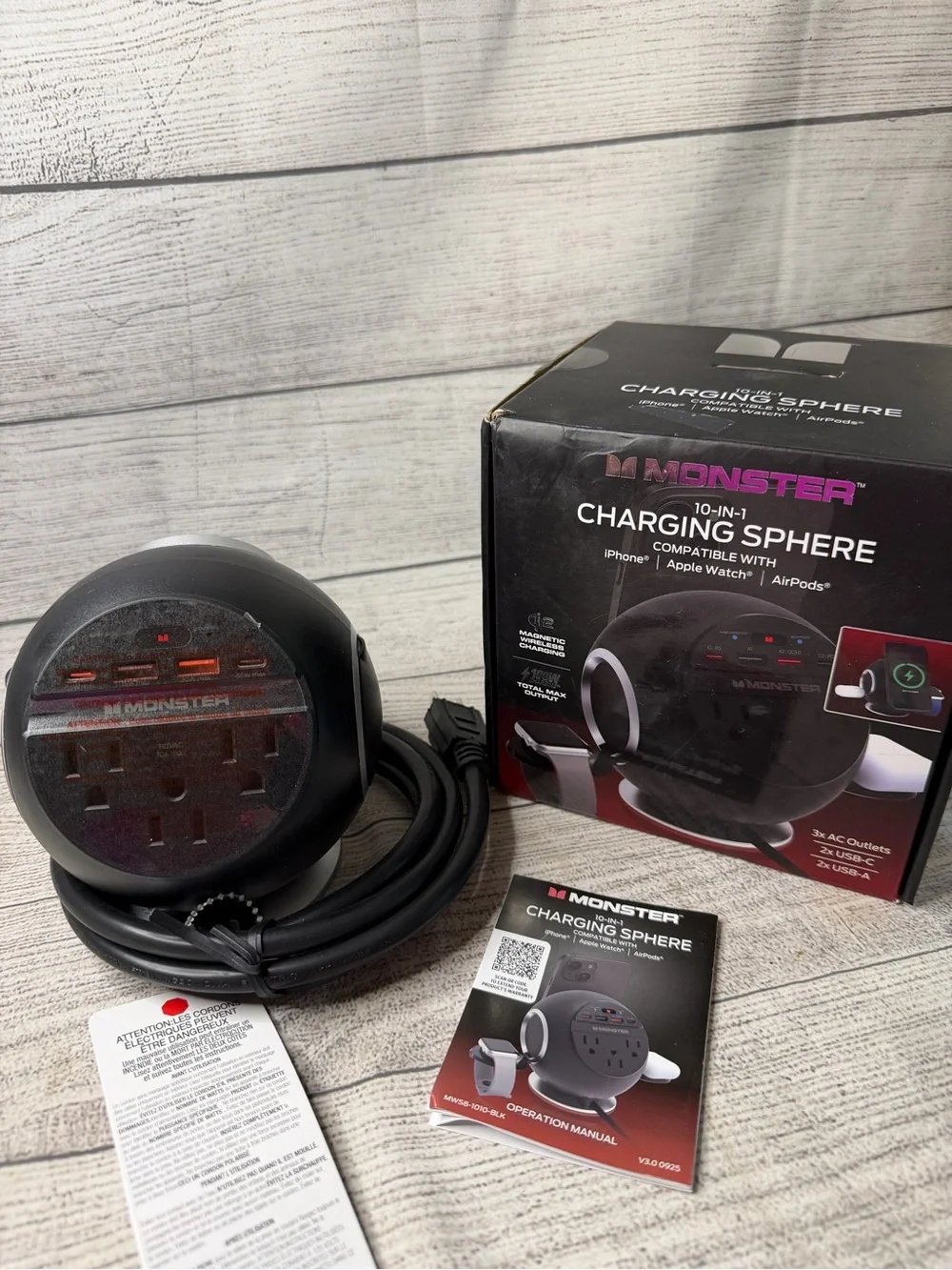 Monster 10 in 1 Charging Station, 3 AC Outlets, 2 USB-A Ports, 2 USB-C PD Ports